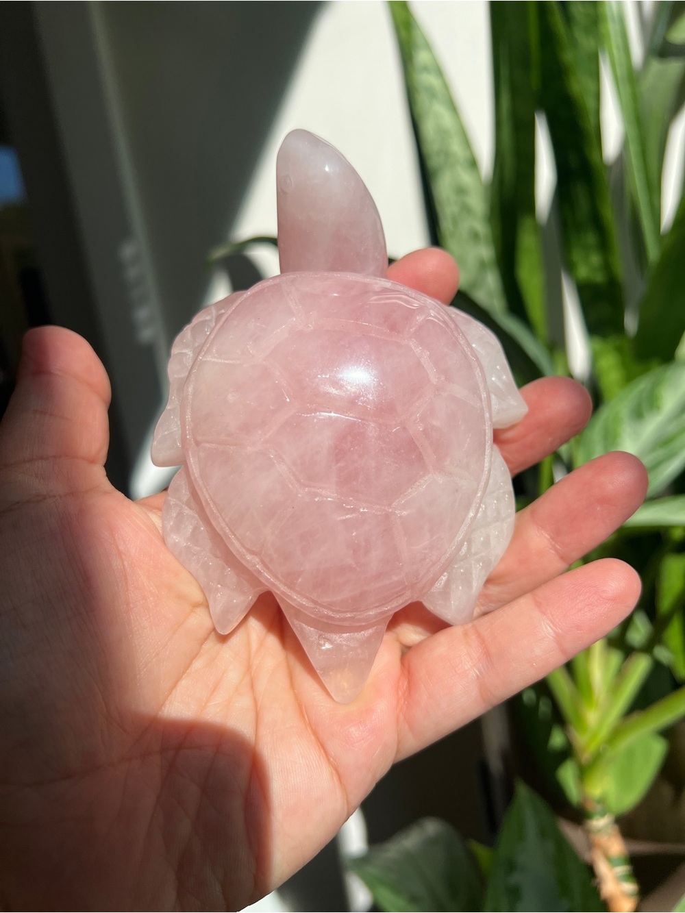 Rose Quartz Turtle Sculpture - Pink Crystal Turtle Figurine